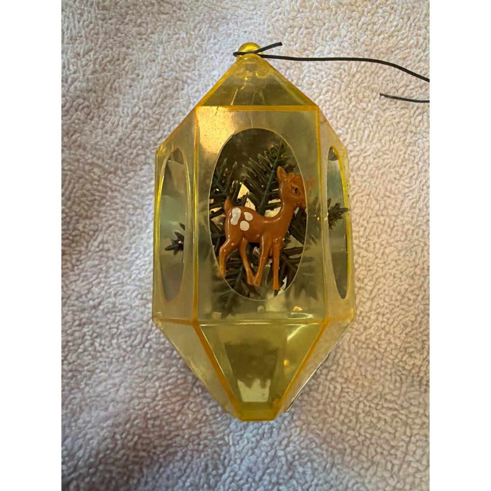 MCM 1960s Vintage Christmas Ornament Jewel Brite Diorama Deer Reindeer Gold